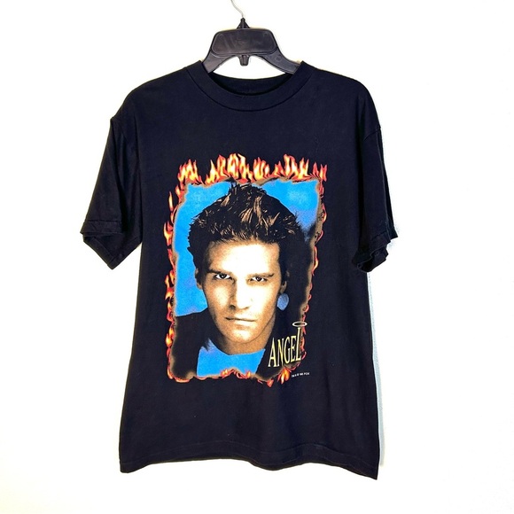 Vintage 1998 Buffy the Vampire Slayer Angel Big Face Promo T-shirt Size M Black - Picture 1 of 11